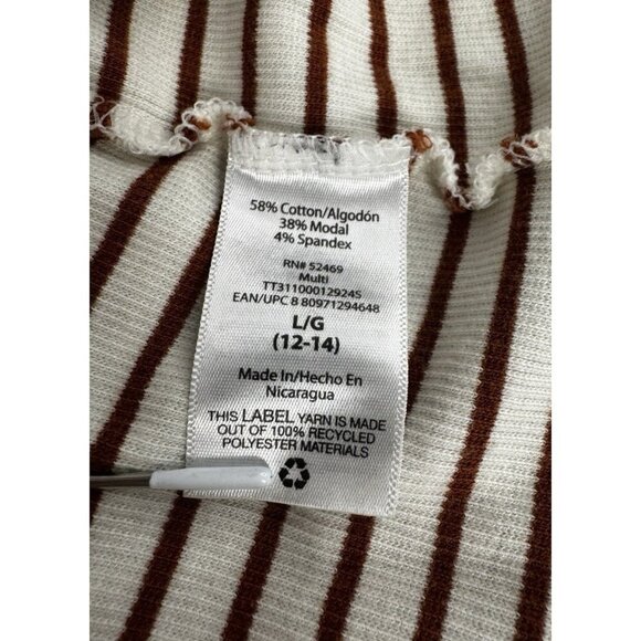 Women L Ribbed Thermal Top Rust White Stripe Cottagecore Minimalist Capsule Cozy - Picture 4 of 7